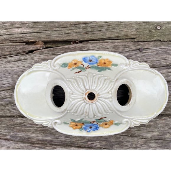 Art Deco 1930s Flush Mount Ceiling Fixture Light Porcelain Ceramic Floral - Picture 1 of 16